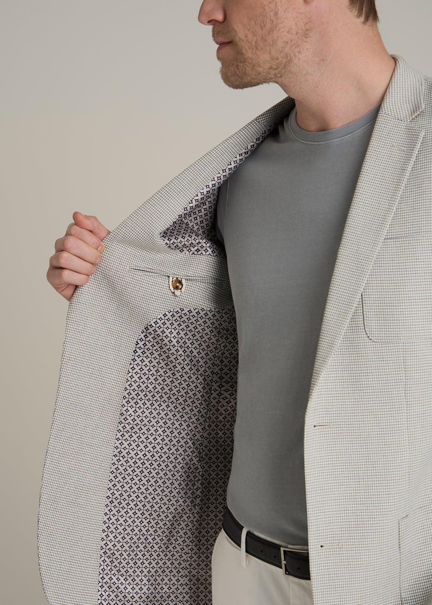 Men's Tall Core Blazer in Beige and Grey Houndstooth Product Image