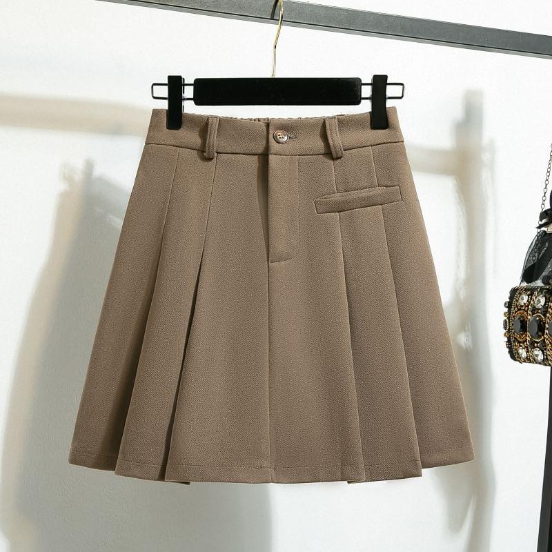 High Waist Plain Pleated Mini A-Line Skort Product Image