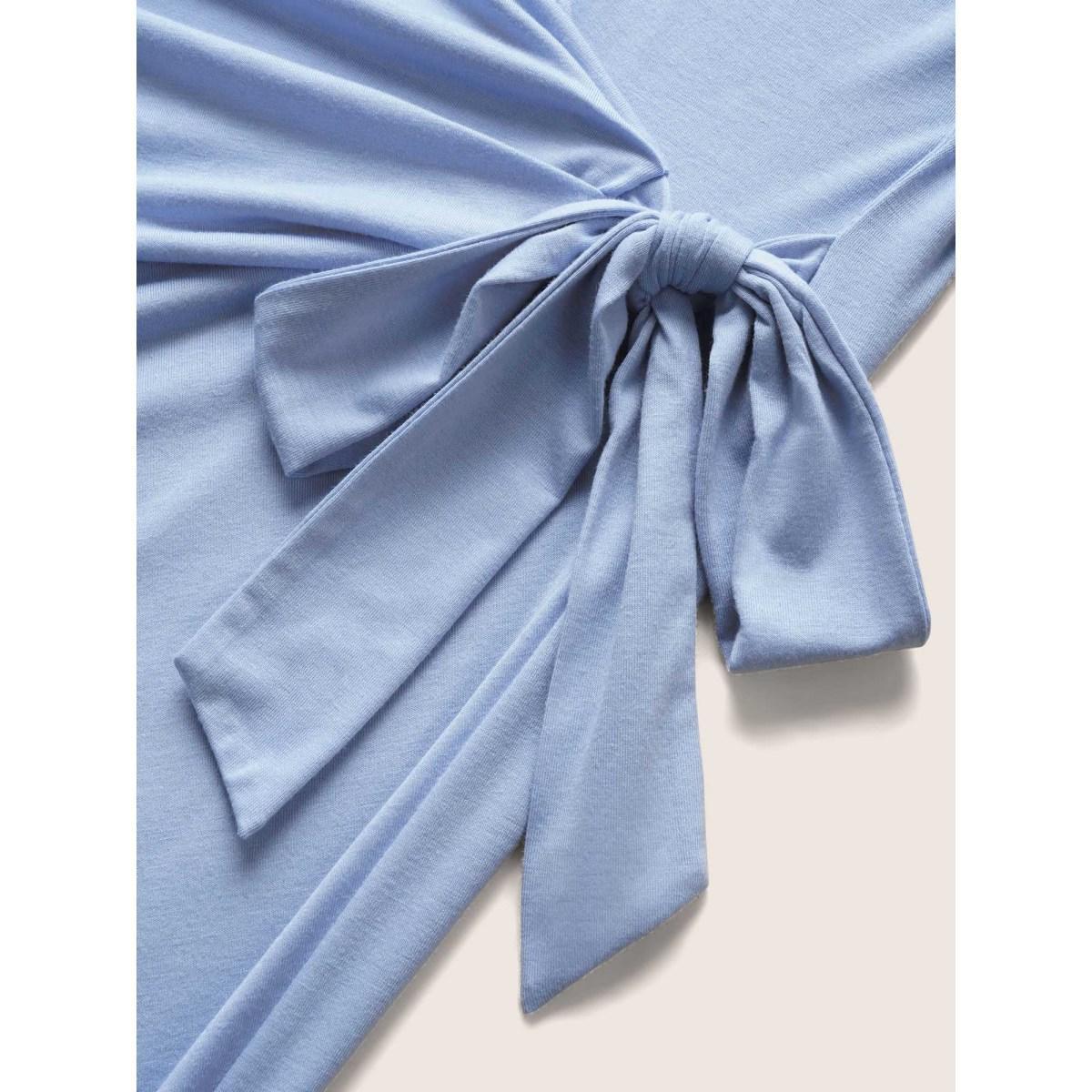 Plus Size Plain Tie Knot Batwing Sleeve Dress LightBlue Women Casual Tie knot Round Neck Cap Sleeve Curvy BloomChic 18-20/2X Product Image