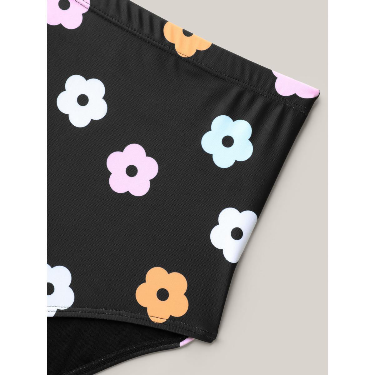 Plus Size Twist Front Floral Print Flared Swim Dress Women's Swimwear Black Beach Bodycon U-neck High stretch Curve Swim Dresses BloomChic 14-16/1X Product Image