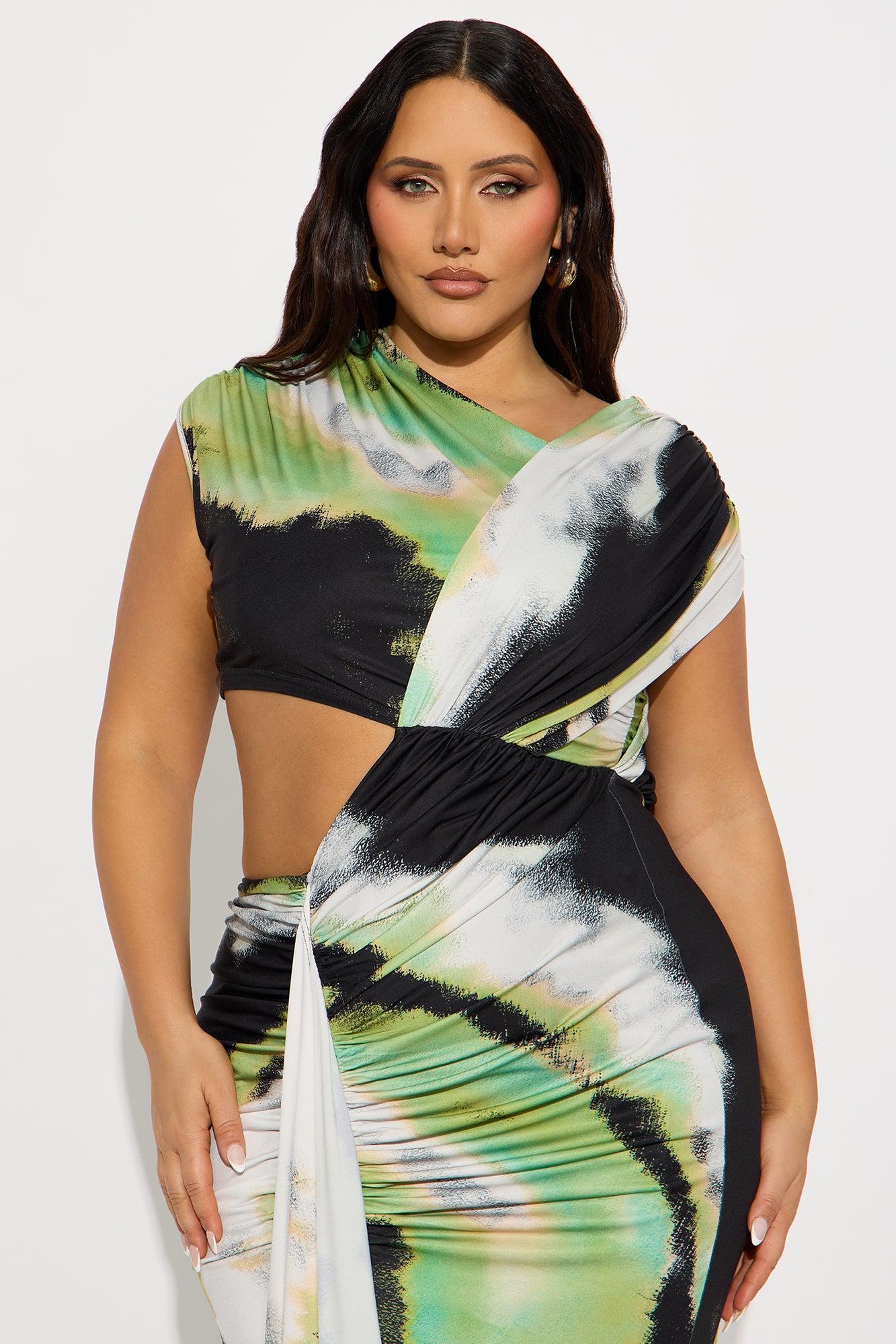 Aria Printed Cut Out Maxi Dress - Green/combo Female Product Image