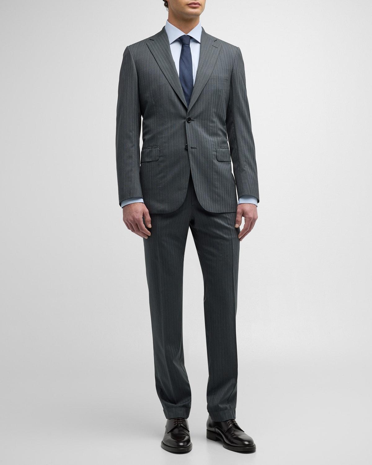 Mens Tonal Striped Wool Suit Product Image