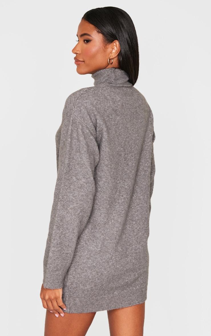 Charcoal Soft Knit Roll Neck Oversized Seam Detail Sweater Dress Product Image
