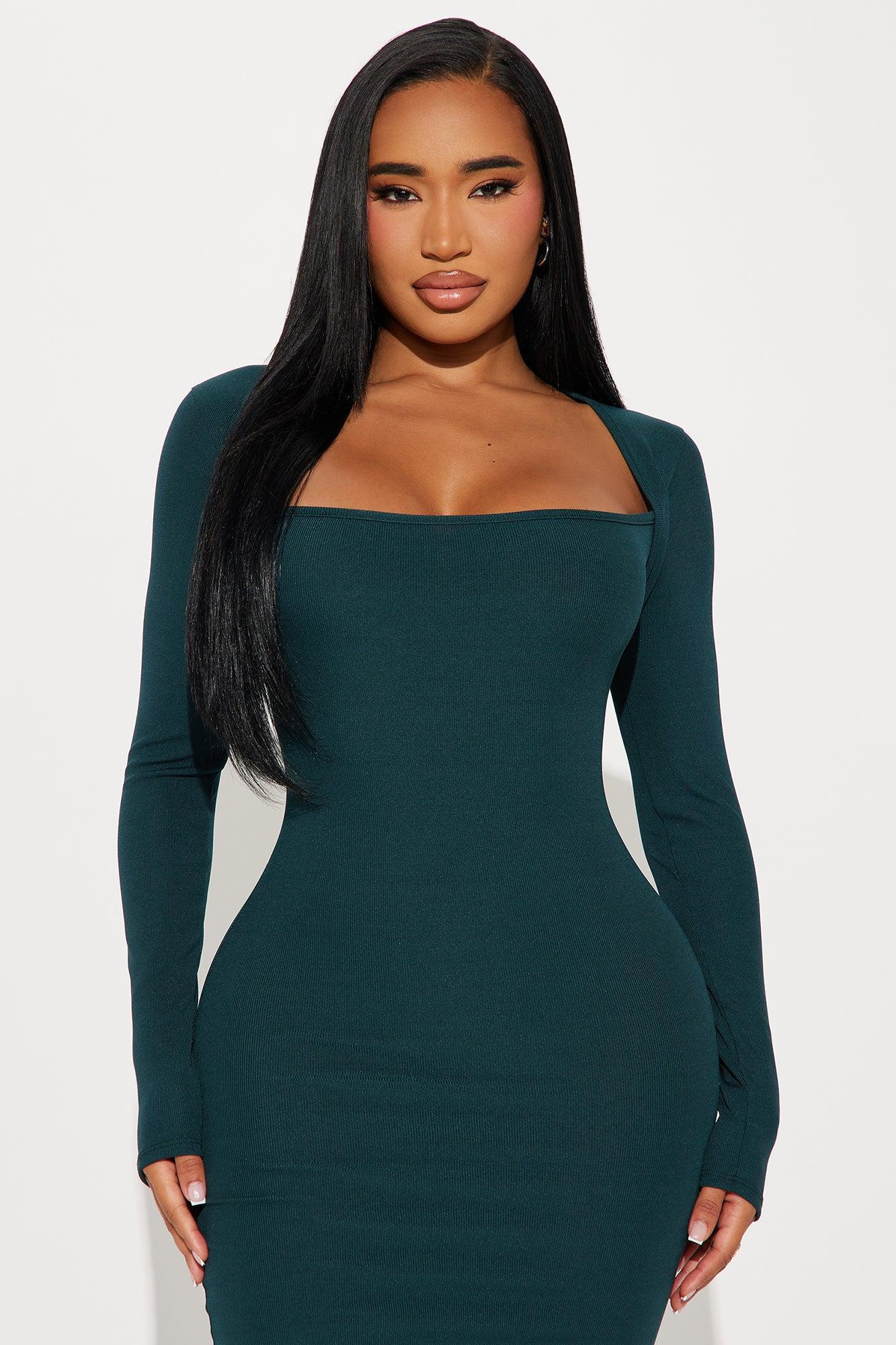 Hailey Ribbed Long Sleeve Midi Dress - Hunter Product Image