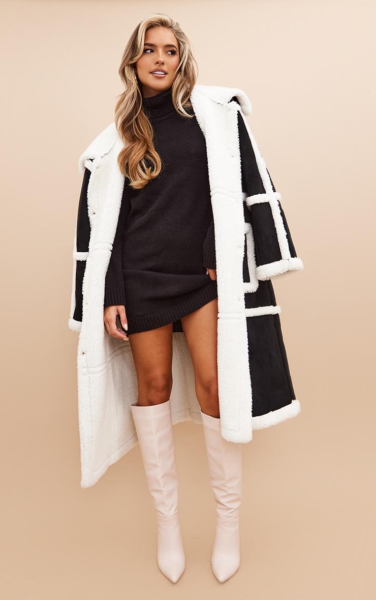 Black Basic Roll Neck Knit Sweater Dress Product Image