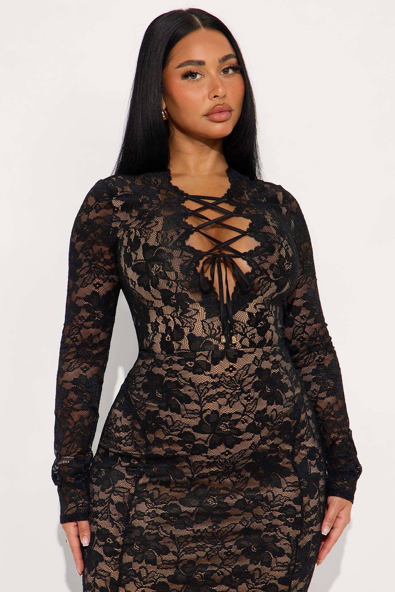 Mysterious Ways Lace Maxi Dress - Black Product Image