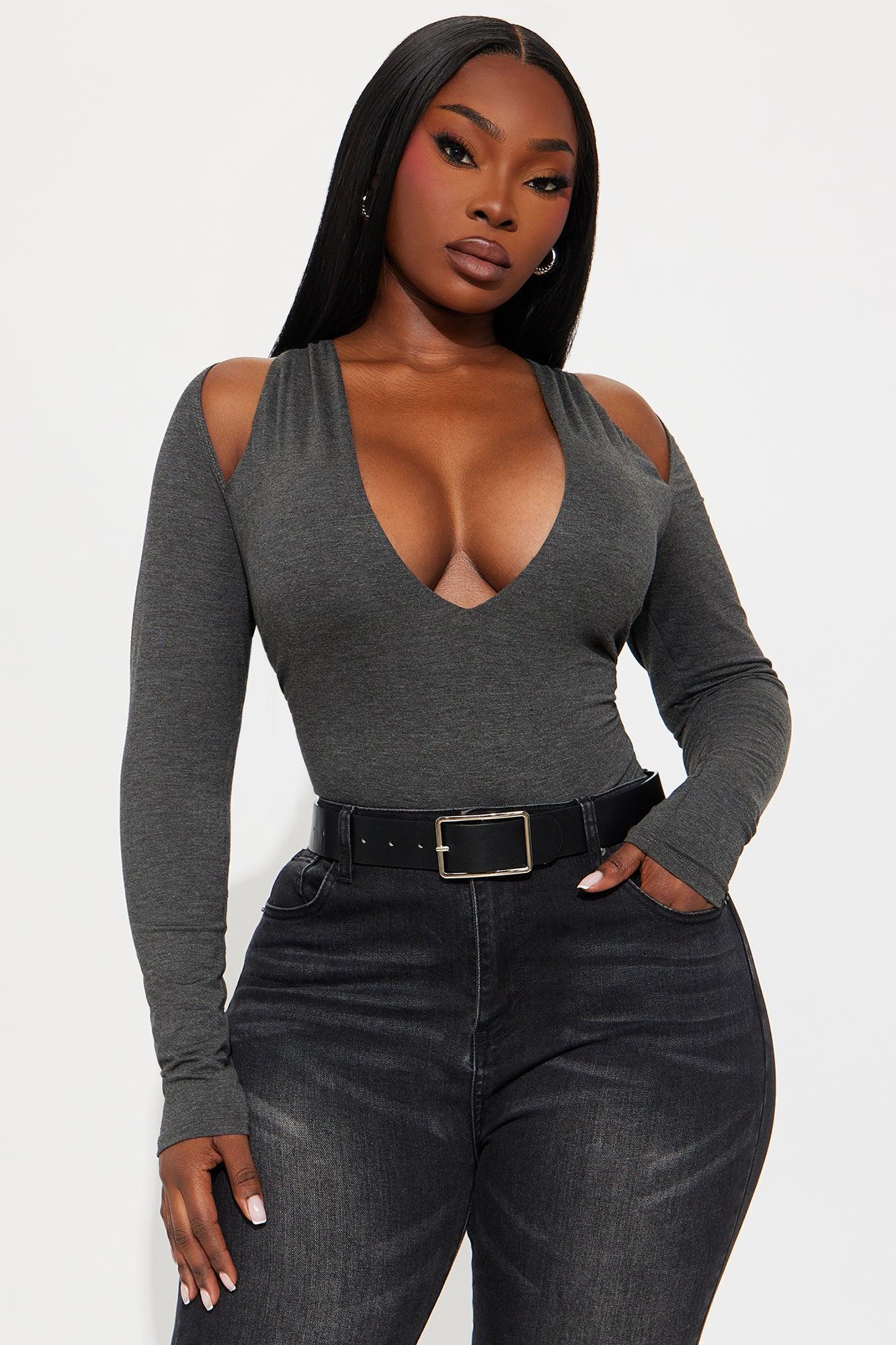 Crysta Long Sleeve Cut Out Bodysuit - Charcoal Product Image