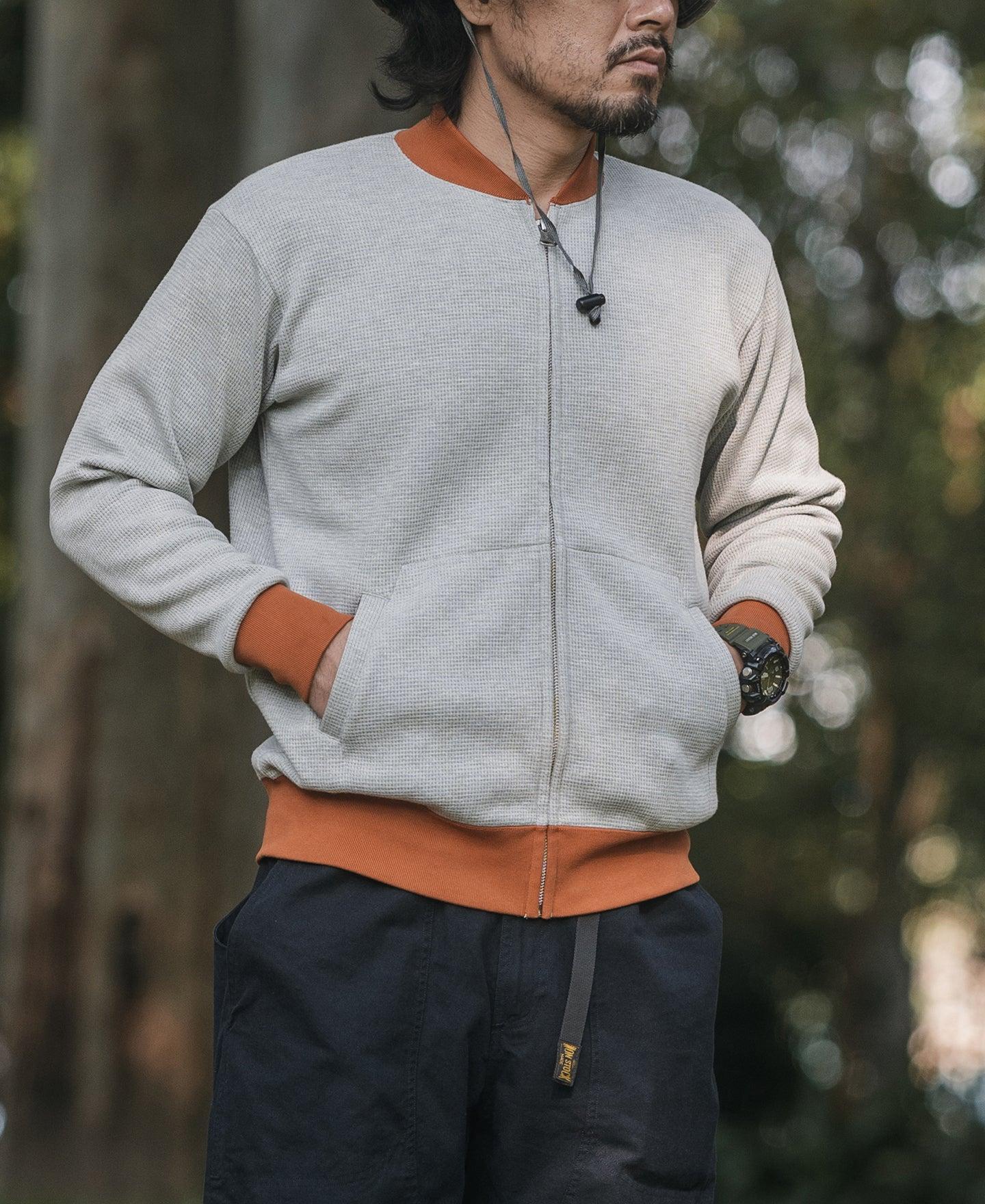 Waffle Cotton Full-Zip Track Jacket - Gray Product Image