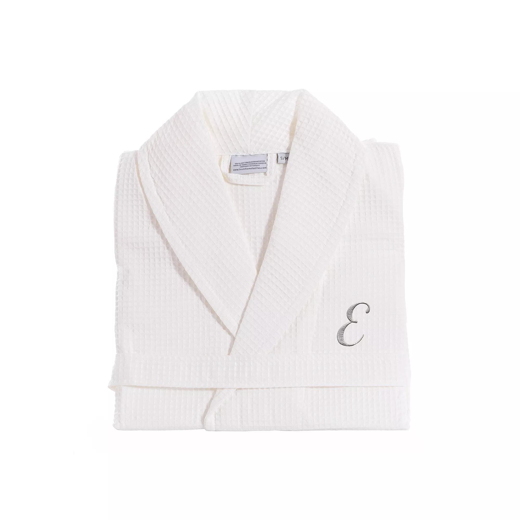 Linum Home Textiles Turkish Cotton Personalized Waffle Weave Bathrobe, Women's, Size: Large/XL, White Gray E Product Image