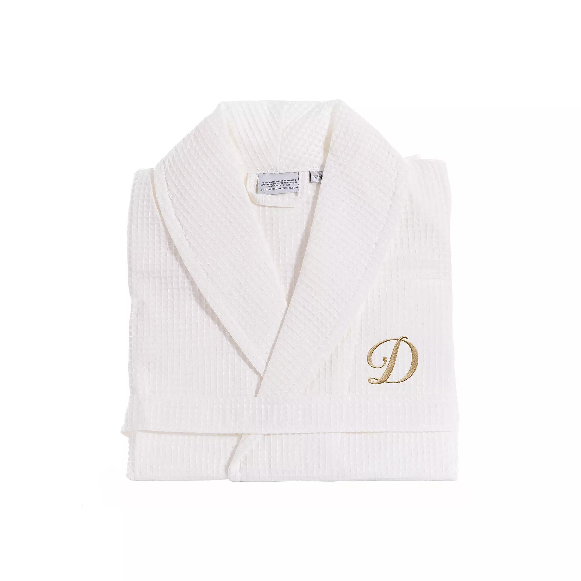 Linum Home Textiles Turkish Cotton Personalized Waffle Weave Bathrobe, Women's, Size: Large/XL, White Gray F Product Image