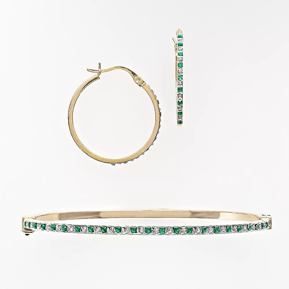 18k Gold Over Silver Emerald and Diamond Accent Bracelet and Earring Set, Women's Product Image