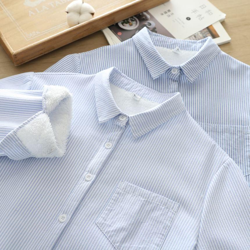 Striped Fleece-Lined Button-Up Shirt Product Image