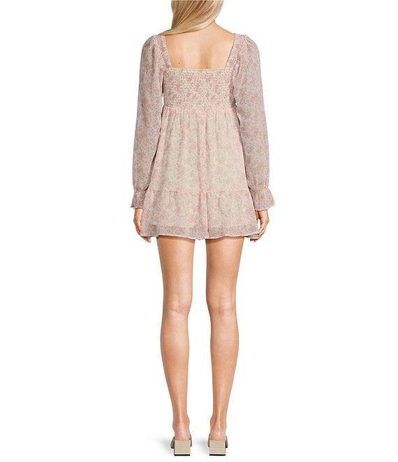 Allison & Kelly Floral Print V-Neck Long Sleeve Smocked Tiered Babydoll Dress Product Image