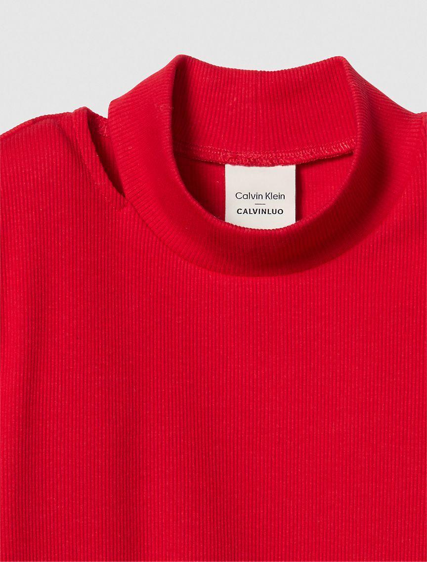 Calvin Klein Women's Cut Out Slim Crewneck T-Shirt - White - S Product Image
