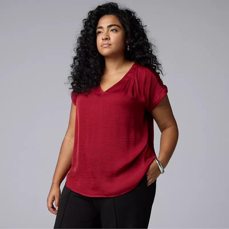 Plus Size Petite Simply Vera Vera Wang Roll-Tab Popover Blouse, Women's, Size: 2XL, Vera Cerulean Blue Product Image