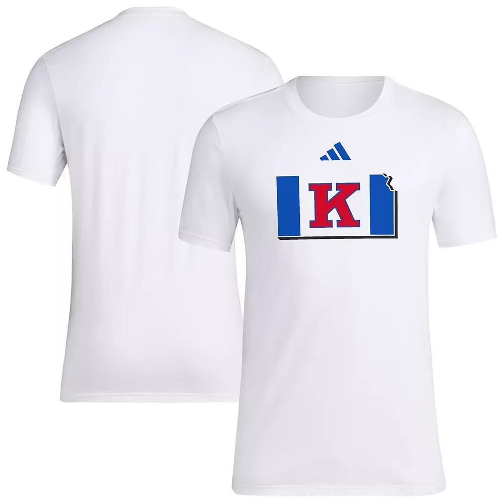 Men's adidas White Kansas Jayhawks Basketball State Outline Fresh T-Shirt, Size: 2XL Product Image