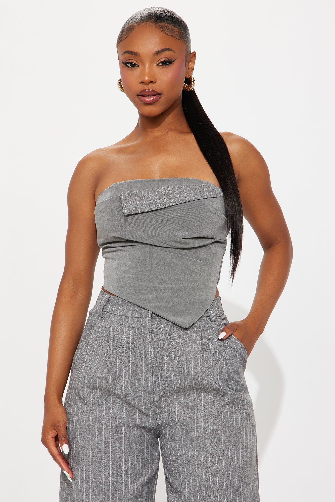 Under My Control Pinstripe Pant Set - Grey Product Image