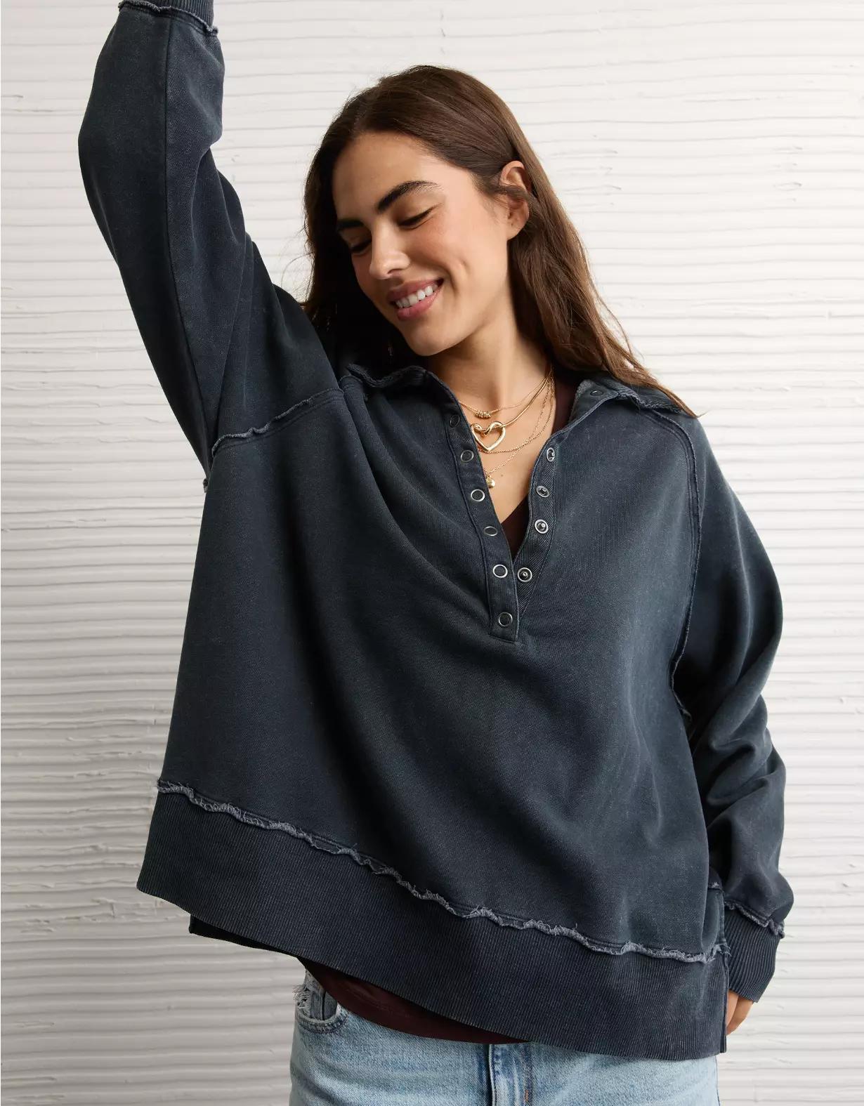AE Big Hug Henley Sweatshirt Product Image