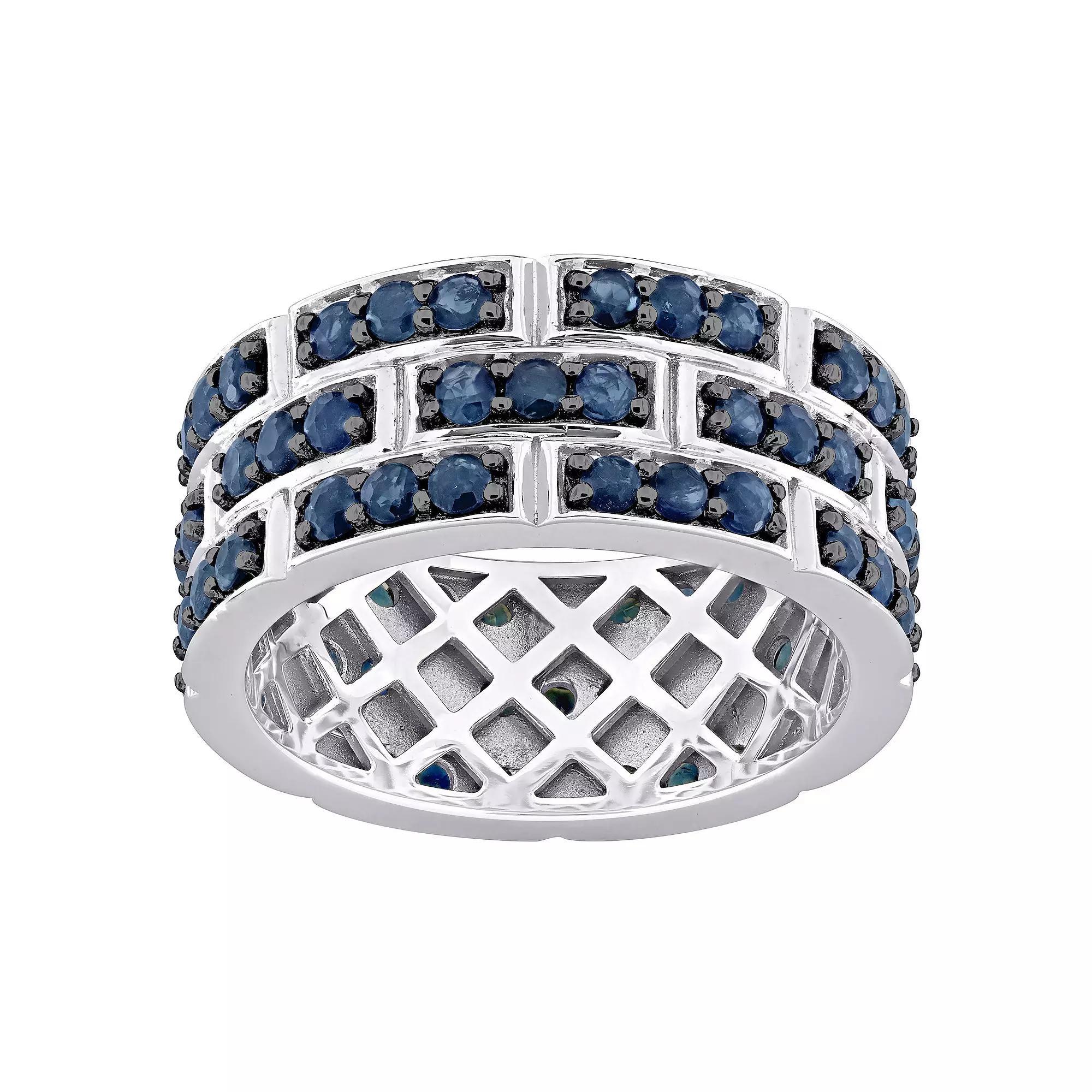 Stella Grace 14k White Gold Blue Sapphire Triple Band Ring, Women's, Size: 8 Product Image