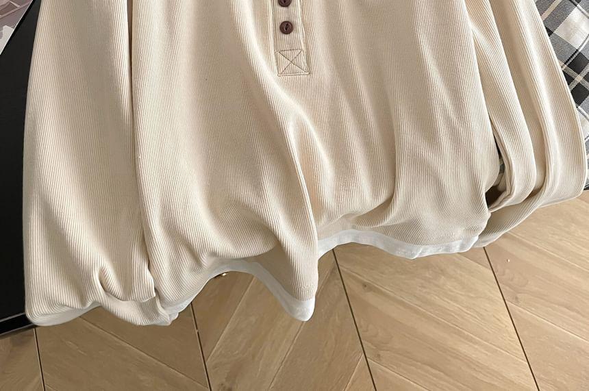 Long-Sleeve Henley Bear Embroidered Tee Product Image