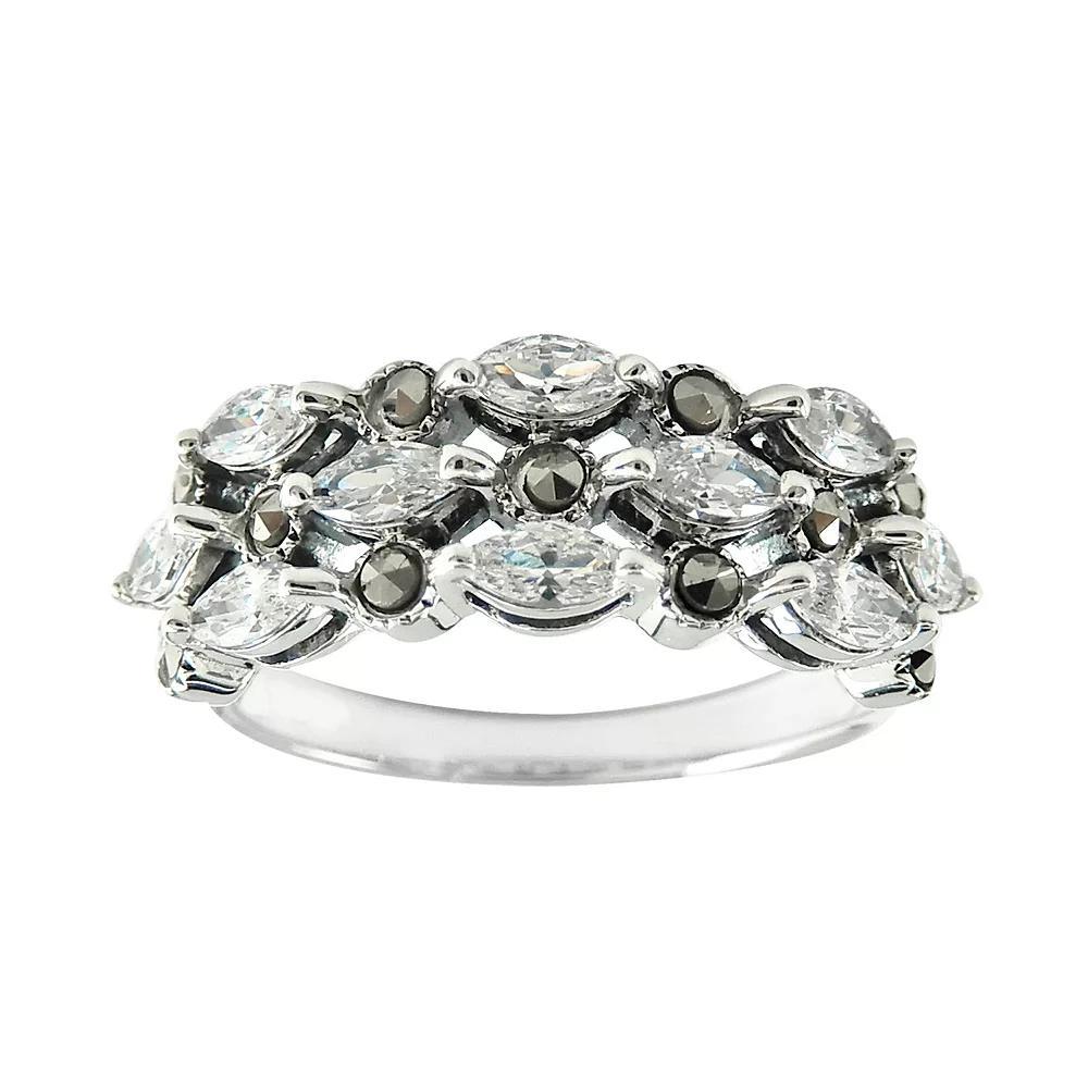 Lavish by TJM Sterling Silver Cubic Zirconia & Marcasite Marquise Right Hand Ring, Women's, Size: 9 Product Image
