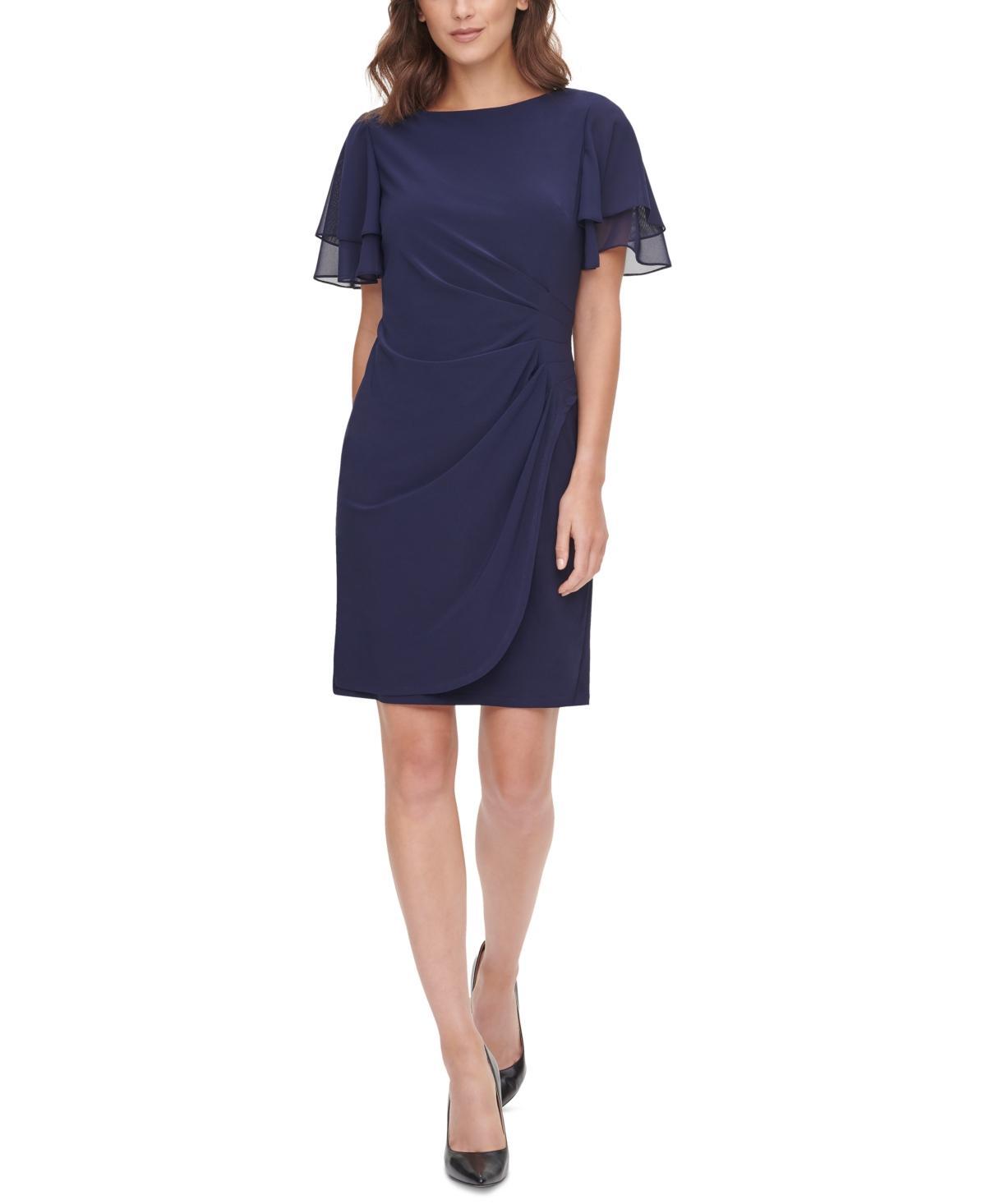 Jessica Howard Womens Flutter-Sleeve Draped Dress Product Image