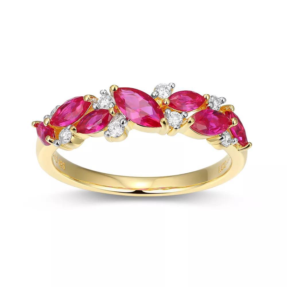 18k Gold Over Silver Lab-Created Ruby & 1/8 Carat T.W. Lab-Grown Diamond Marquise Ring, Women's, Size: 7, Gold Tone Product Image