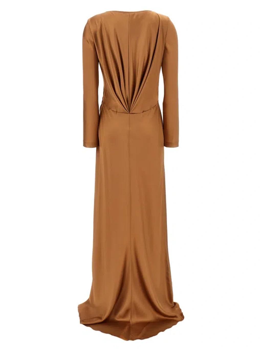 ALBERTA FERRETTI Long Satin Dress Dresses In Beige Product Image