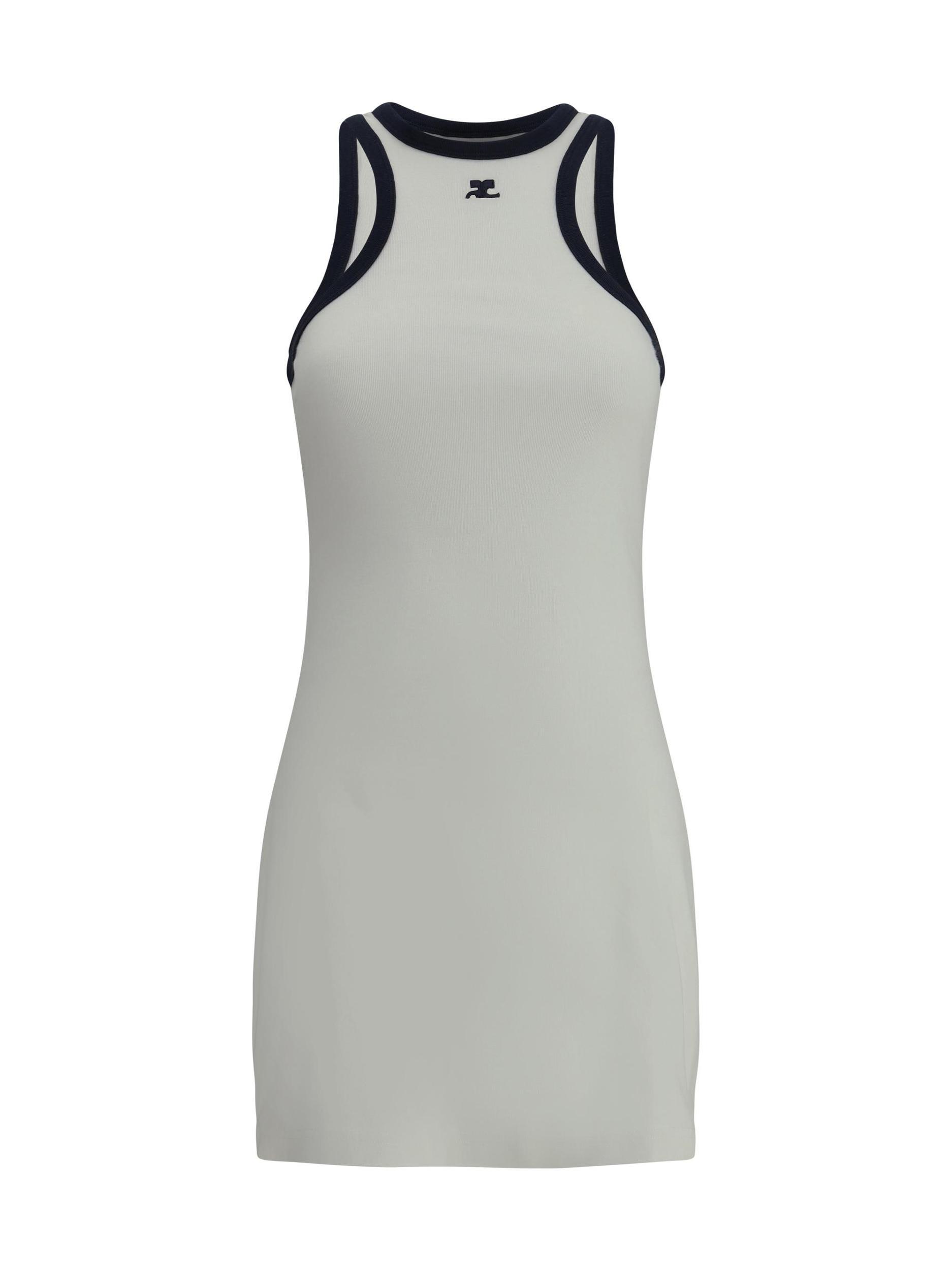 COURRÈGES Cotton Scuba Mini Dress In Blanc Heritage/navy Product Image