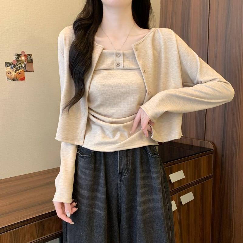 Set: Plain Crop Cardigan + Cami Top Product Image