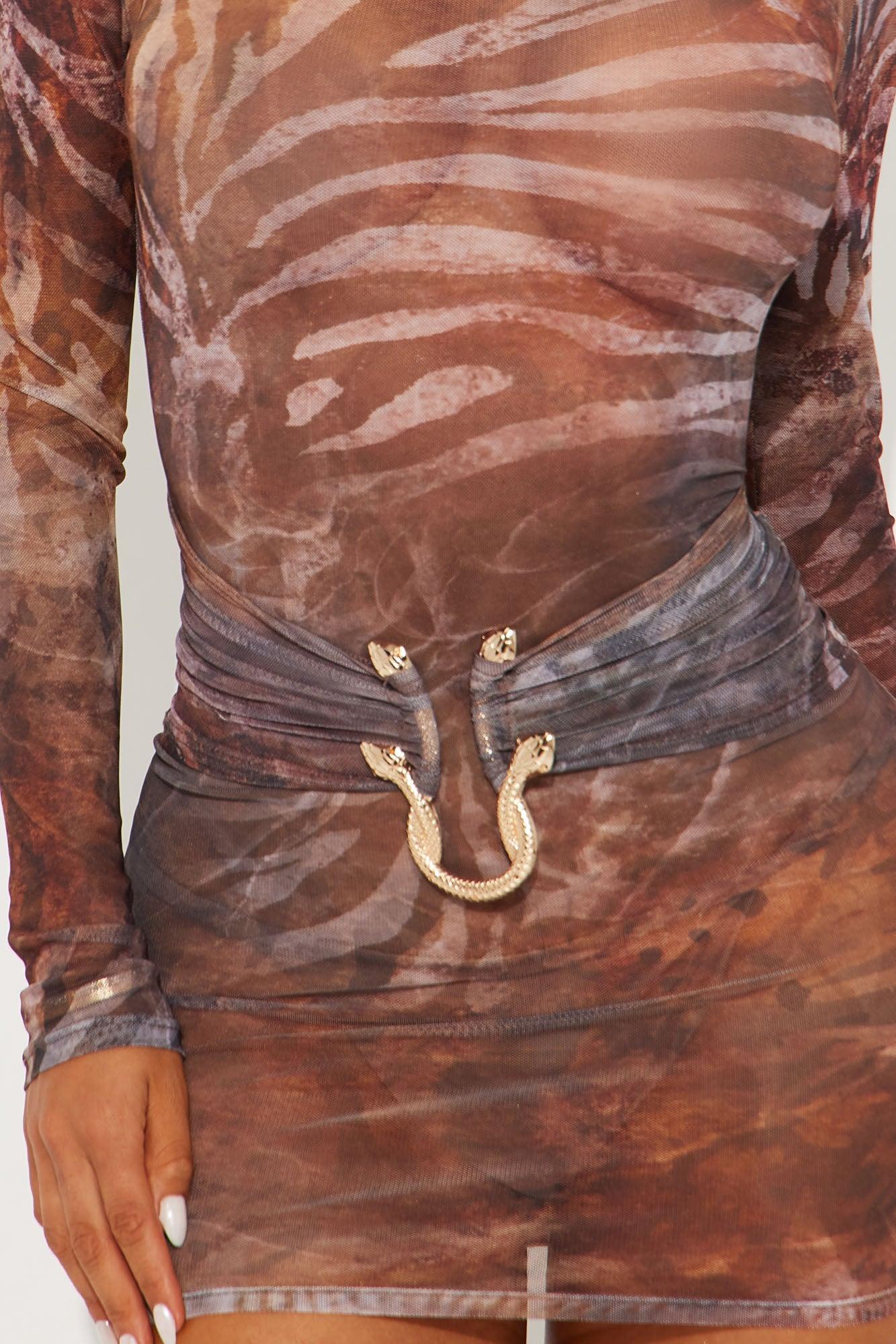 Wild Instincts Mesh Mini Dress - Brown Combo Product Image