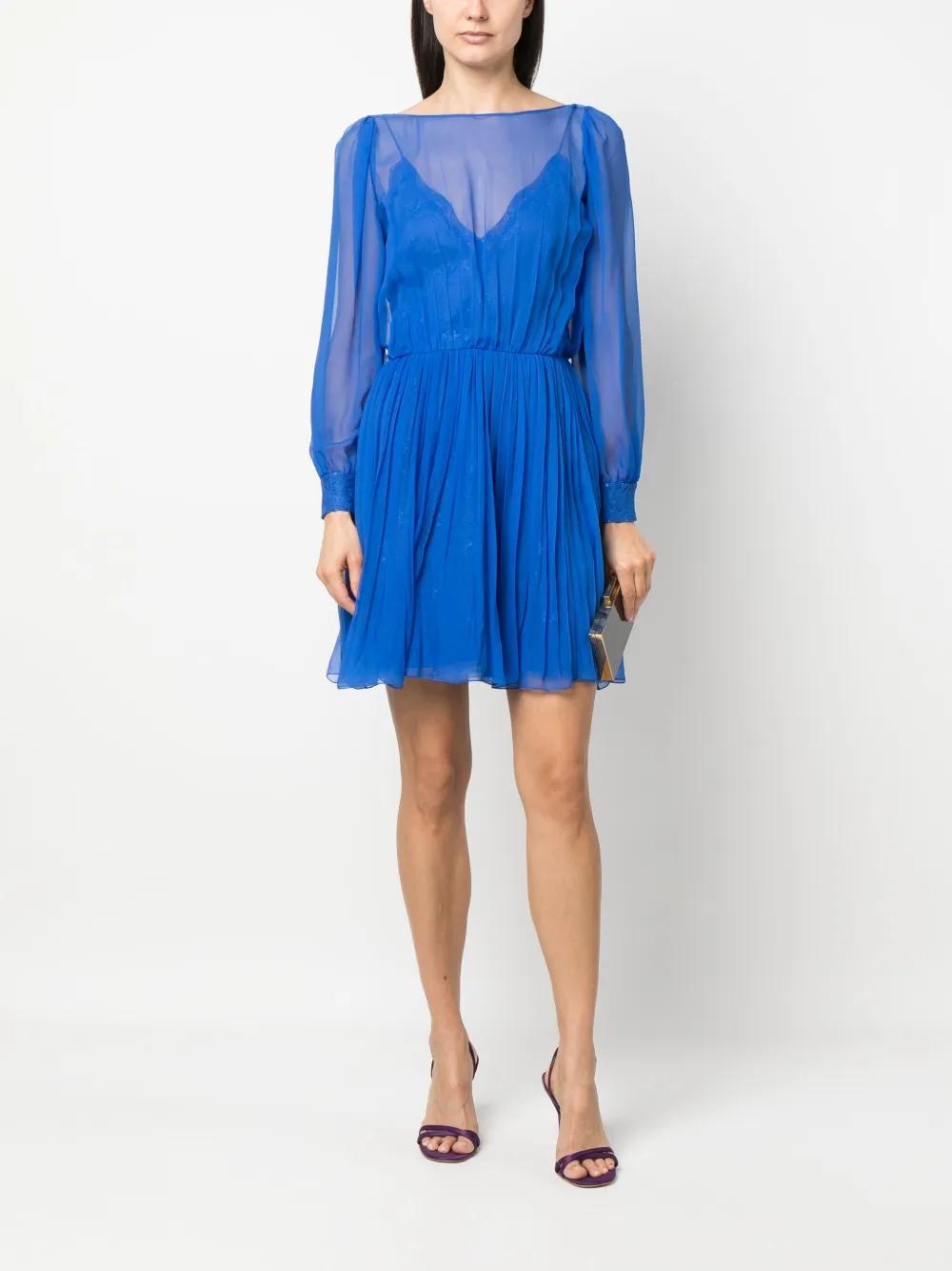 ALBERTA FERRETTI Pleated Silk Mini Dress In Blue Product Image