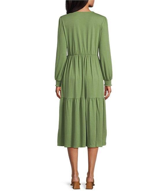 Nurture by Westbound Long Sleeve Smocked Bodice Midi Dress Product Image