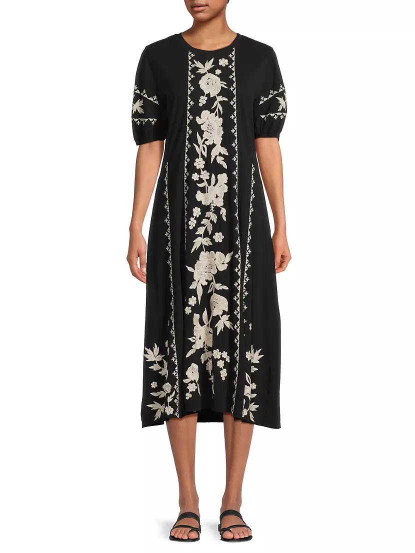 Camille Floral-Emboirdered Cotton Midi-Dress Product Image
