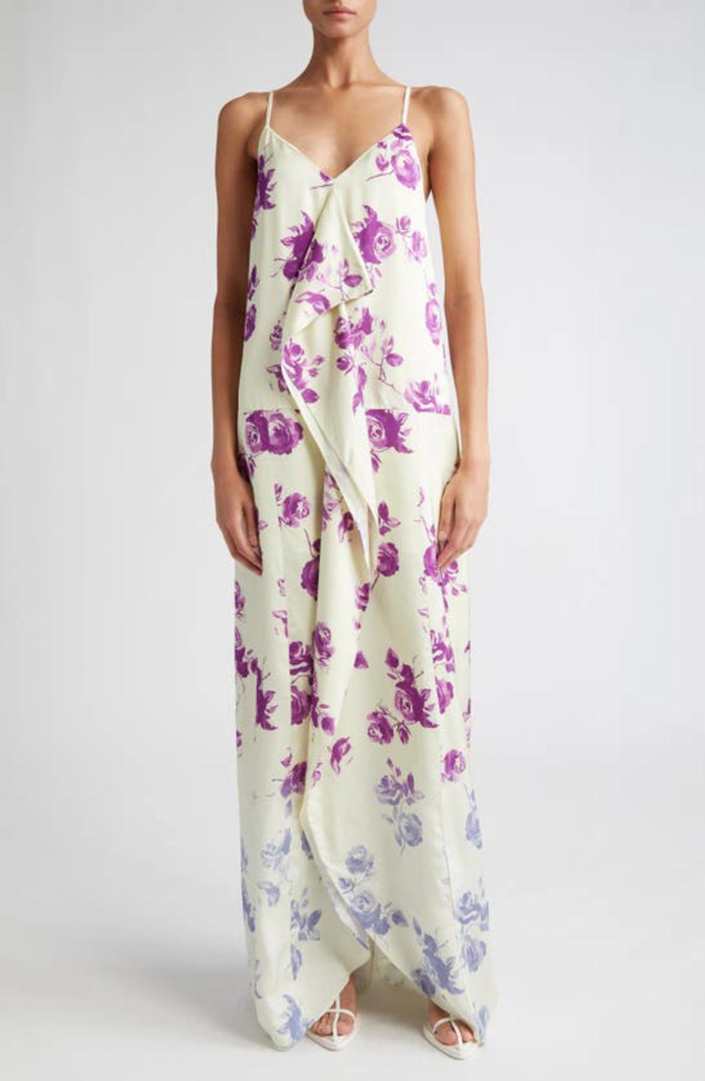 JIL SANDER Printed Georgette Maxi Slip Dress In Prism Violet Product Image