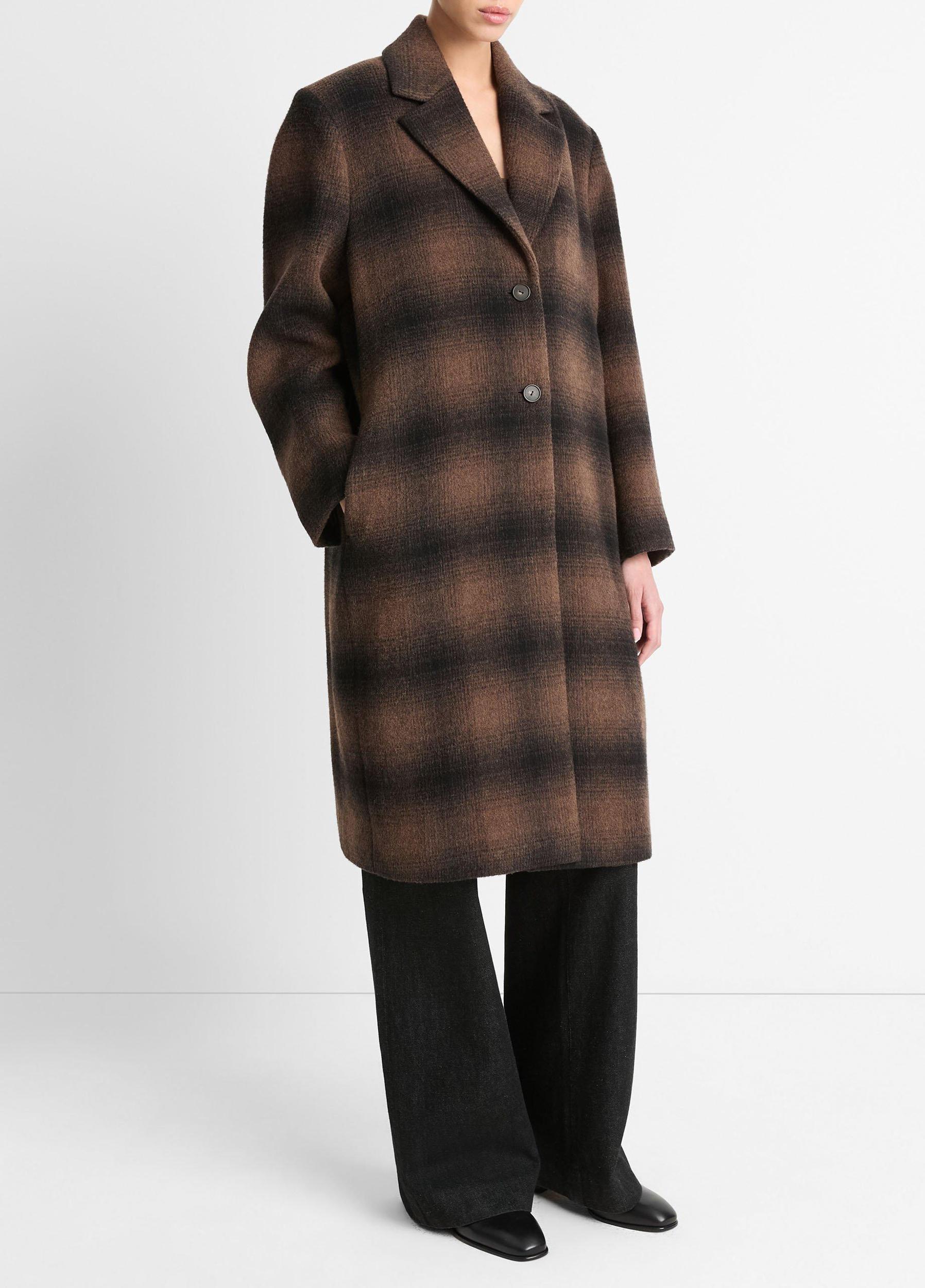 Womens Shadow Plaid Italian Wool-Blend Car Coat, Deep Walnut, Size S Vince Product Image