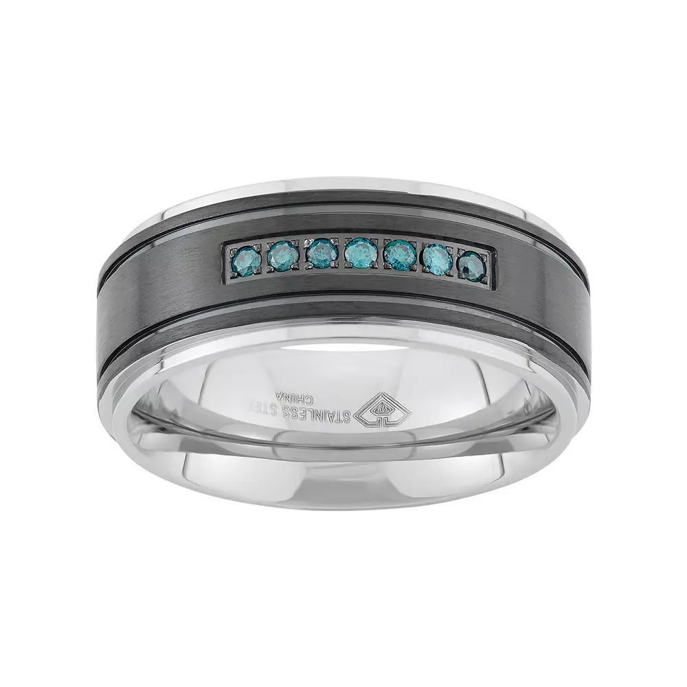 1/6 Carat T.W. Blue Diamond Two Tone Stainless Steel Wedding Band - Men, Men's, Size: 9 Product Image