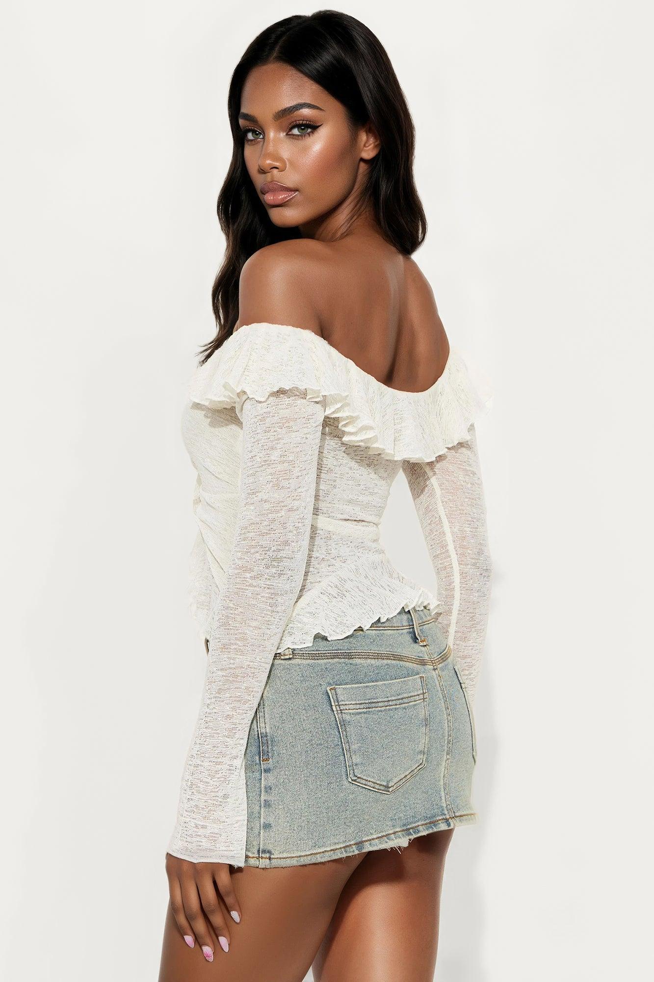 Lady Like Off Shoulder Top - Off White Product Image
