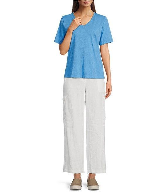 Eileen Fisher Easy Organic Cotton Jersey Knit V-Neck Short Sleeve Tee Shirt Product Image