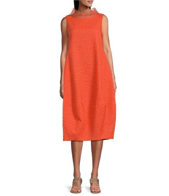 IC Collection Sleeveless Sheer Organza Funnel Neck Balloon Waistless Midi Dress Product Image
