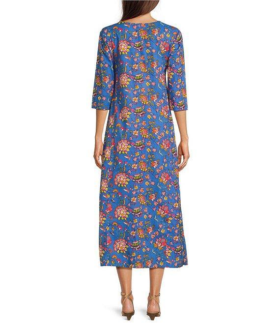 Ro's Garden Blair Woven Floral Print Scoop Neck Bracelet Sleeve Button Front Dress Product Image