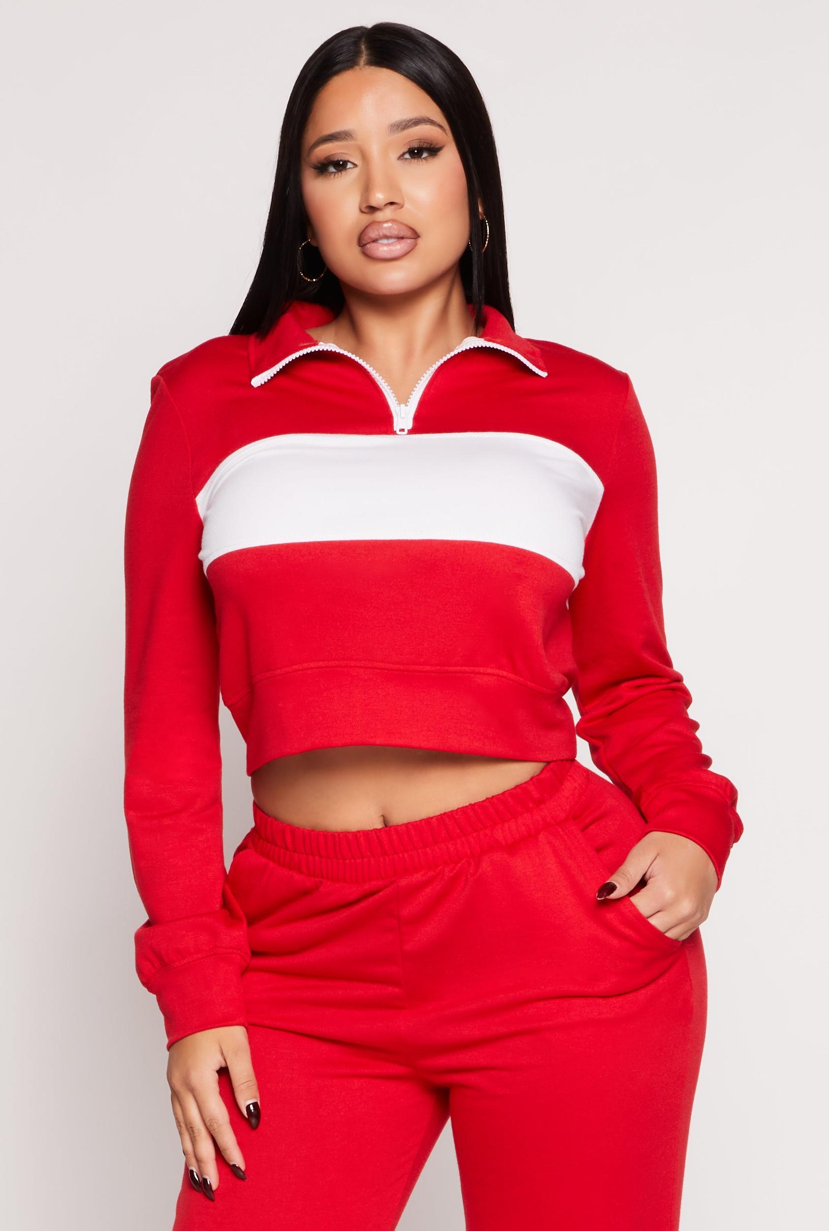 Womens French Terry Color Block Quarter Zip Top Product Image