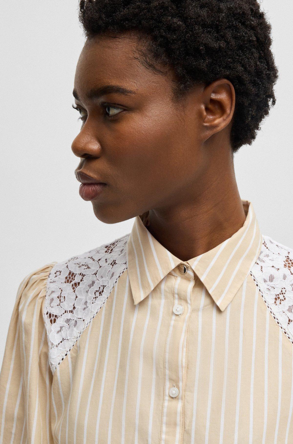 Striped regular-fit blouse with lace shoulders Product Image