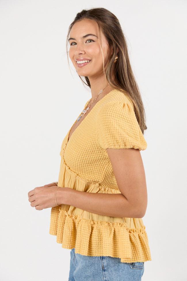Rays Of Hope Yellow Waffle and Gauze Babydoll Top SALE Product Image