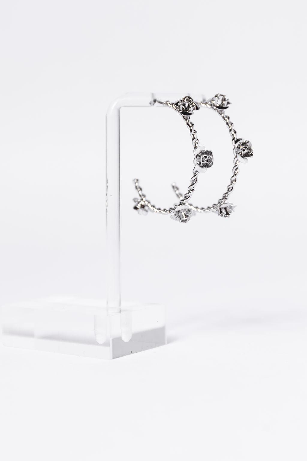 Silver Rose Hoop Earrings FINAL SALE Product Image
