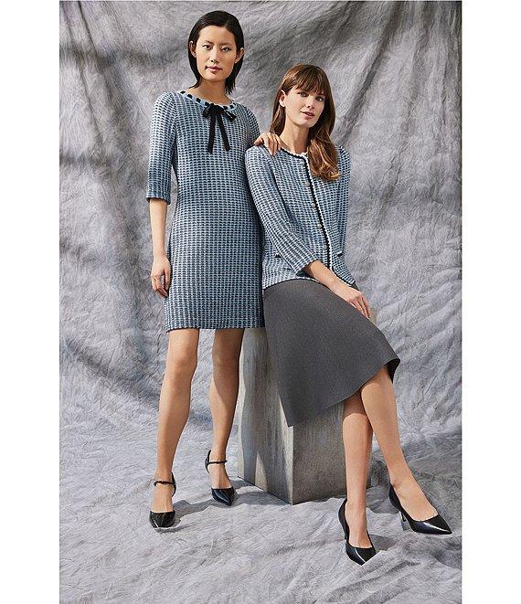 Ming Wang Tweed Knit Round Neck Bracelet Sleeve Crochet Trim Jacket Product Image
