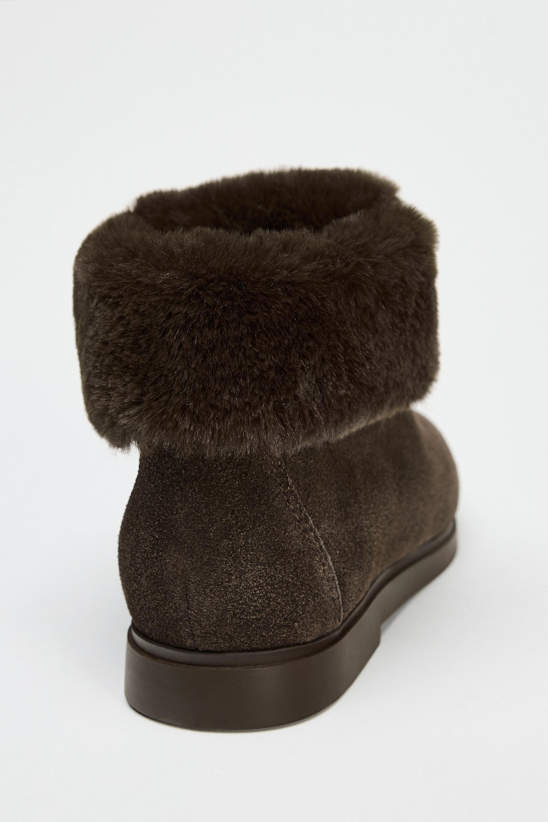 FAUX FUR FLAT ANKLE BOOTS Product Image