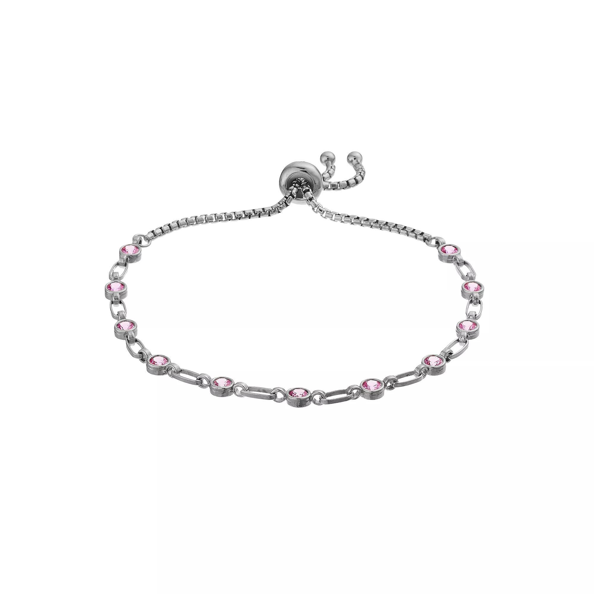 Kristen Kesho Sterling Silver Lab-Created Pink Sapphire Tennis Adjustable Bolo Bracelet, Women's, Size: 9.50 Product Image