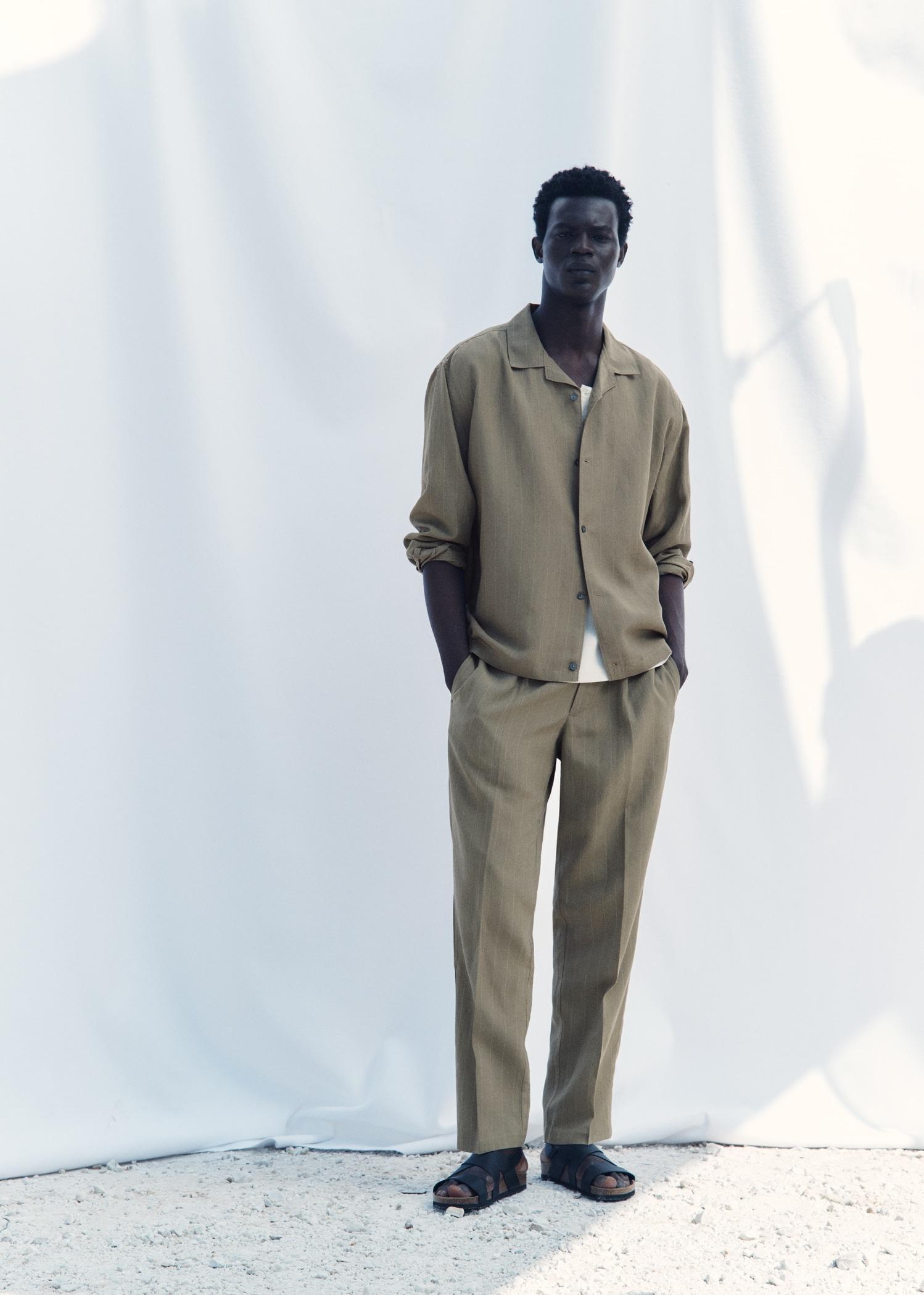 Pinstripe linen pants - Men | MANGO USA Product Image