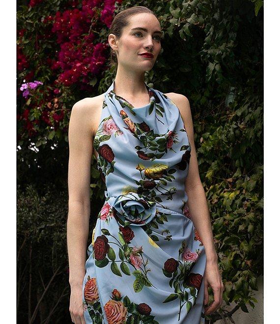 Damaris Bailey Helena Rose Print Halter Neck Sleeveless Sheath Wrap Dress Product Image